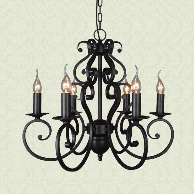 5/6 Lights Metal Pendant Chandelier Classic Black Swirled Arm - Rebooters