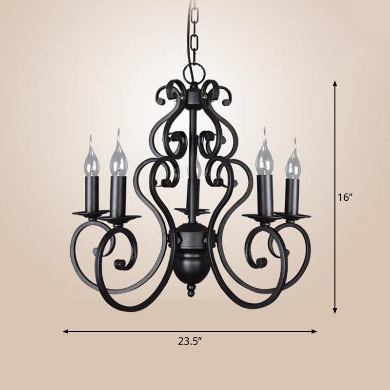 5/6 Lights Metal Pendant Chandelier Classic Black Swirled Arm - Rebooters