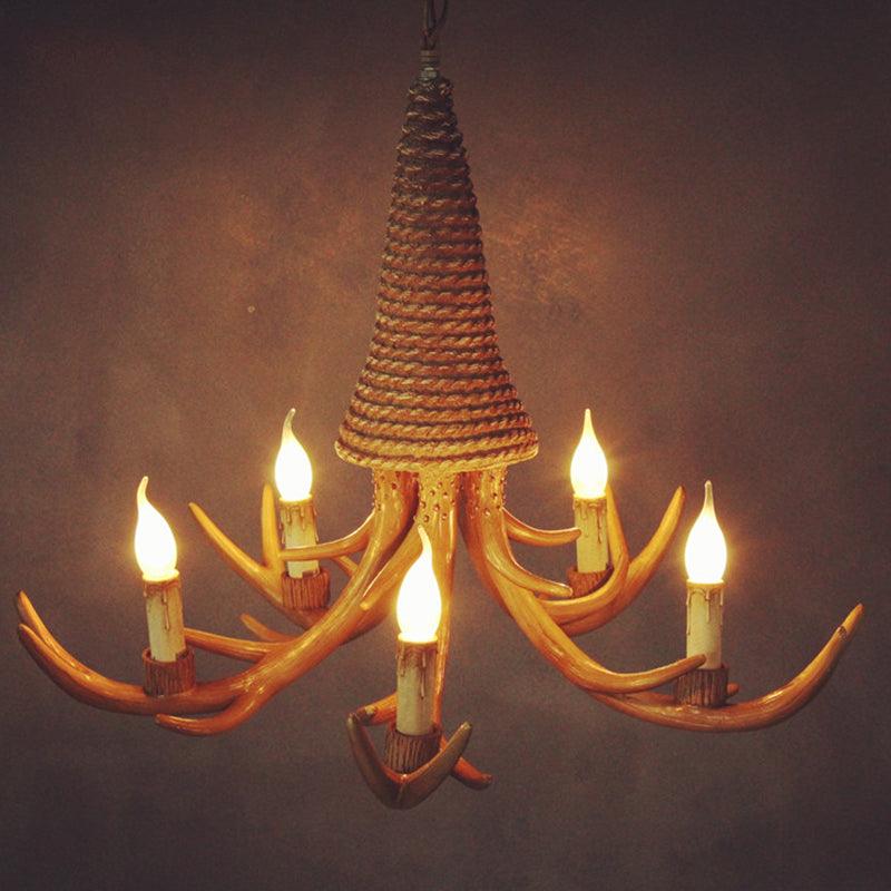 Beige Elk Shaped Chandelier Lamp Traditional Metal Rope Light - Rebooters