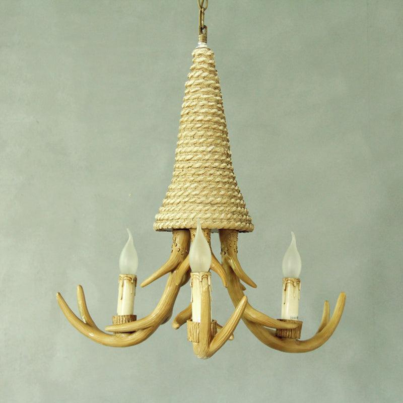 Beige Elk Shaped Chandelier Lamp Traditional Metal Rope Light - Rebooters