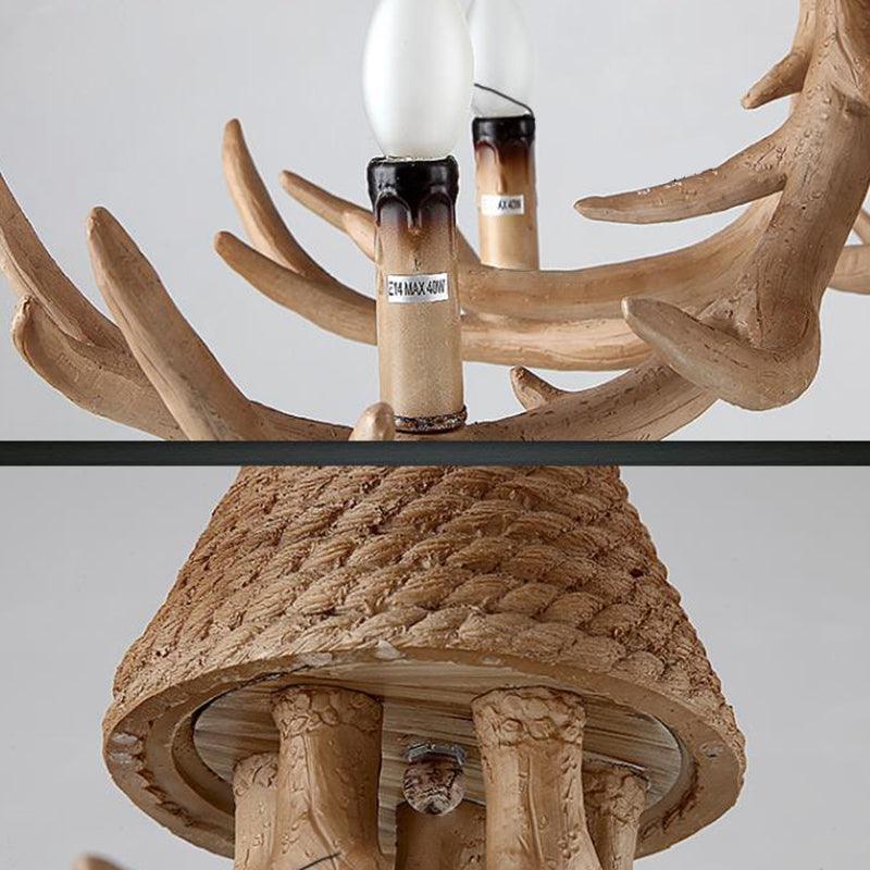 Beige Elk Shaped Chandelier Lamp Traditional Metal Rope Light - Rebooters
