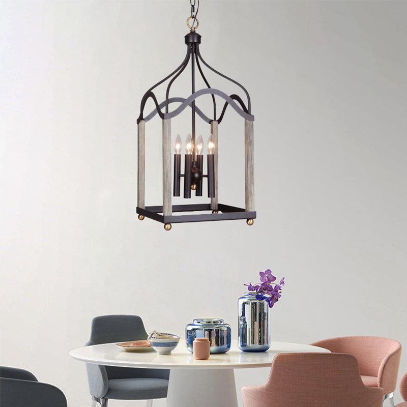 4 Lights Metal Hanging Chandelier Black Candle-Style Pendant - Rebooters