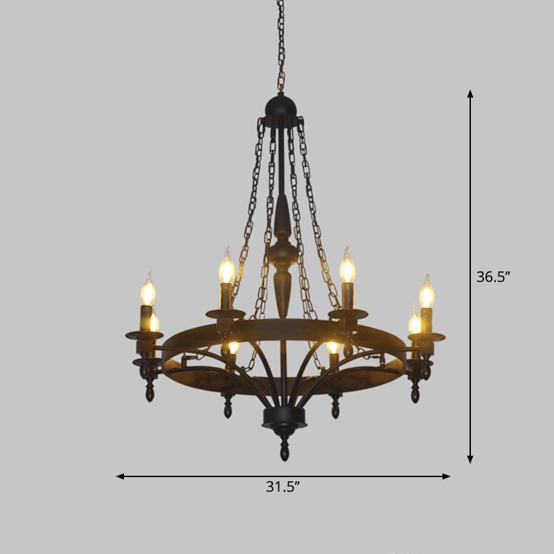8 Lights Pendant Light Classic Wagon Wheel Metal Hanging Chandelier in Rust - Rebooters