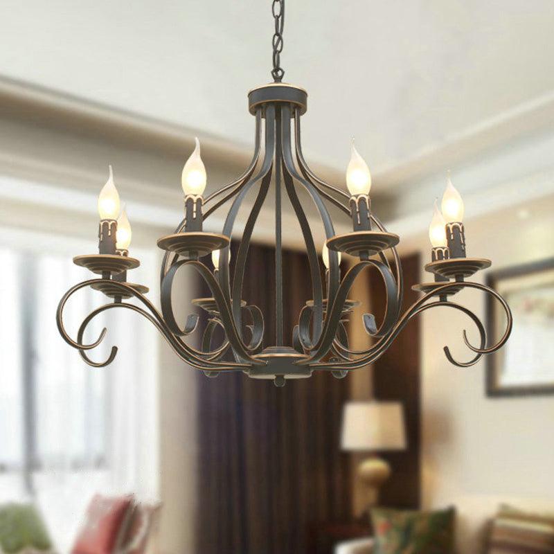 8 Lights Metal Hanging Chandelier Traditional Black Candle-Style Fixture - Rebooters