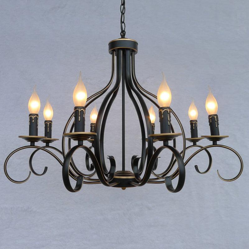 8 Lights Metal Hanging Chandelier Traditional Black Candle-Style Fixture - Rebooters