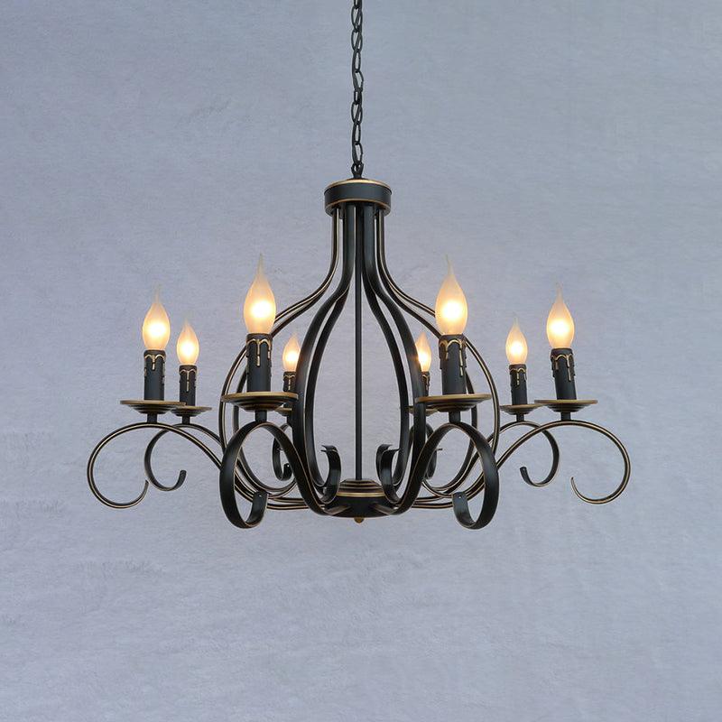 8 Lights Metal Hanging Chandelier Traditional Black Candle-Style Fixture - Rebooters
