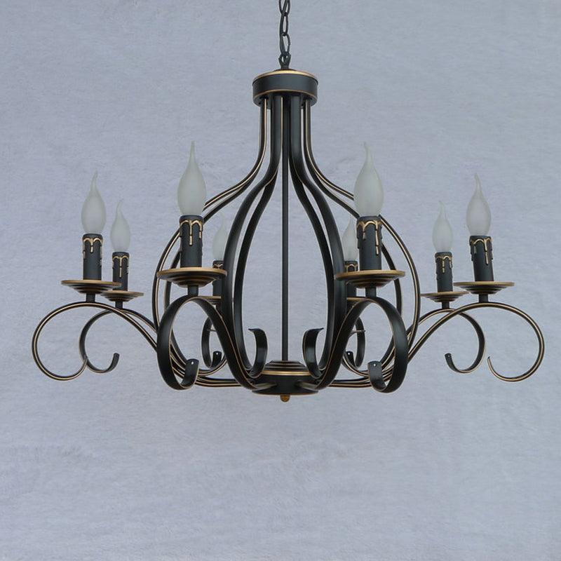 8 Lights Metal Hanging Chandelier Traditional Black Candle-Style Fixture - Rebooters