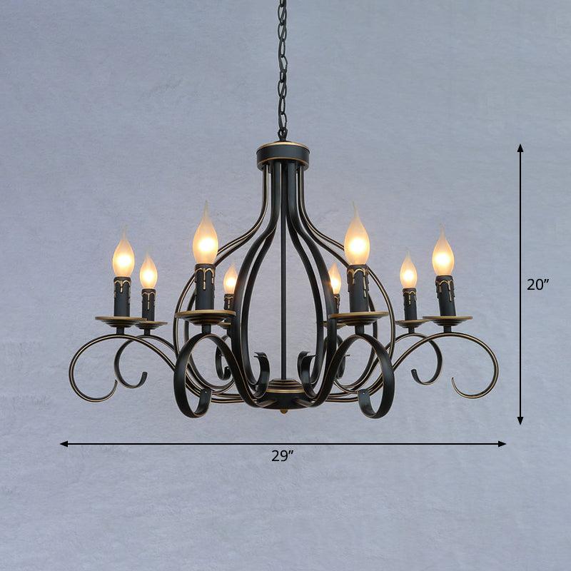8 Lights Metal Hanging Chandelier Traditional Black Candle-Style Fixture - Rebooters