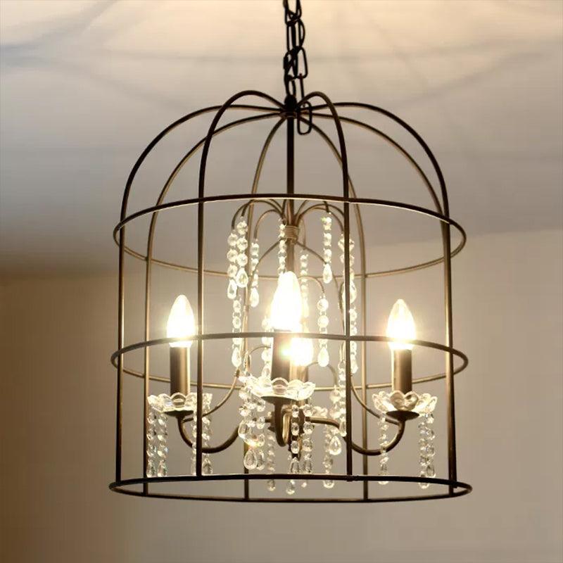 4 Lights Pendant Light Classic Birdcage Chandelier Black Crystal - Rebooters