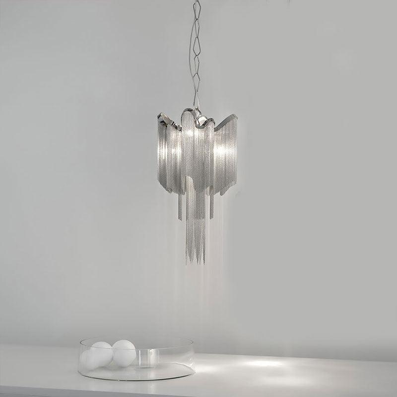 Aluminum Chain Tassel Chandelier Modern Stylish 4-Light Silver - Rebooters