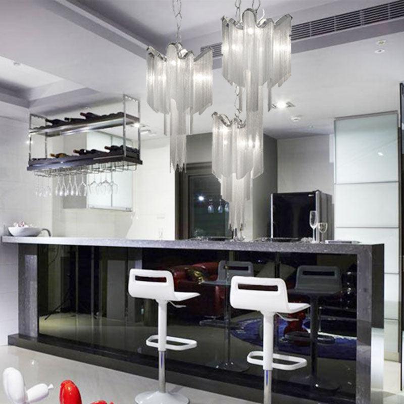 Aluminum Chain Tassel Chandelier Modern Stylish 4-Light Silver - Rebooters