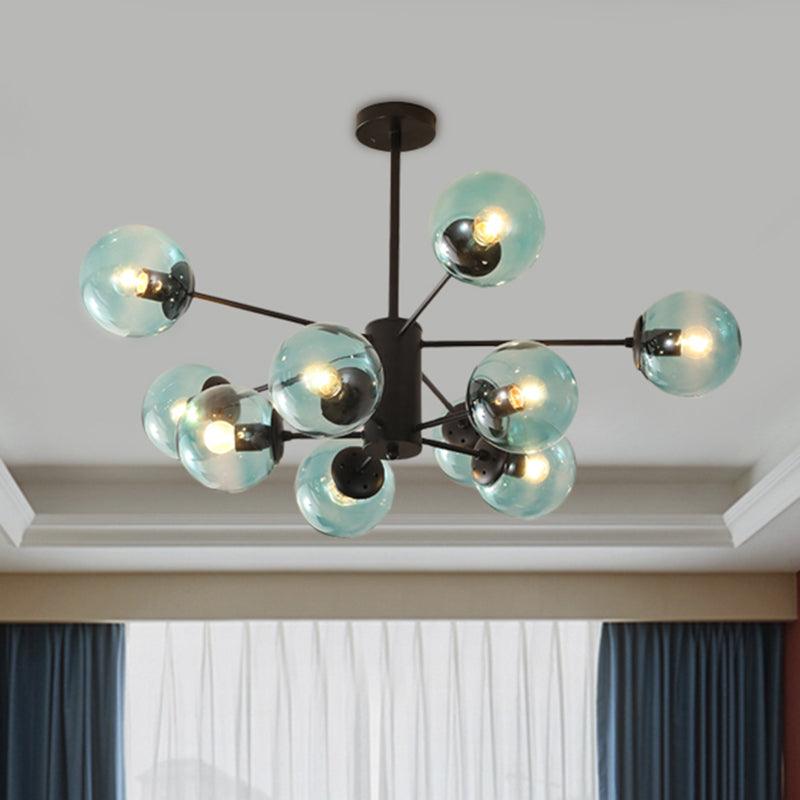 Amber Blue Clear Glass Spherical Chandelier Light Post Modern Black Pendant Lamp - Rebooters