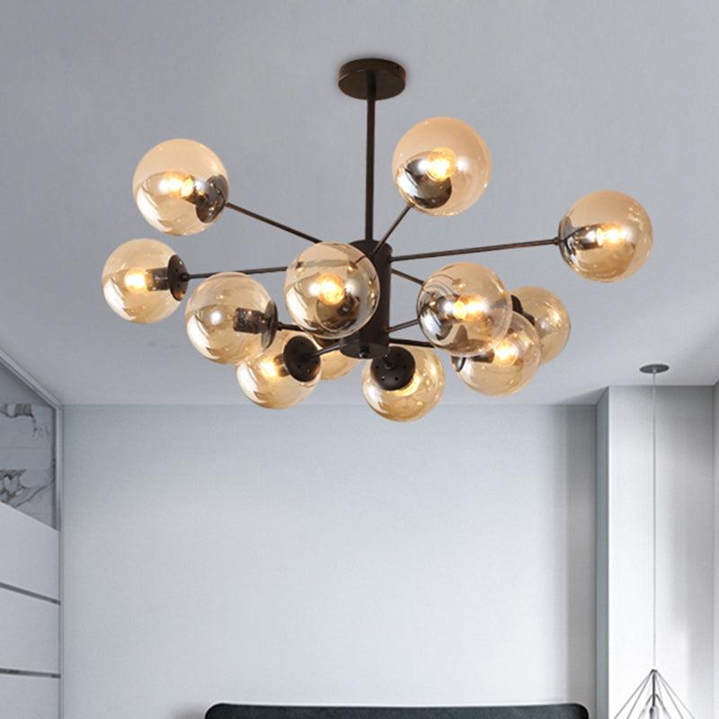 Amber Blue Clear Glass Spherical Chandelier Light Post Modern Black Pendant Lamp - Rebooters