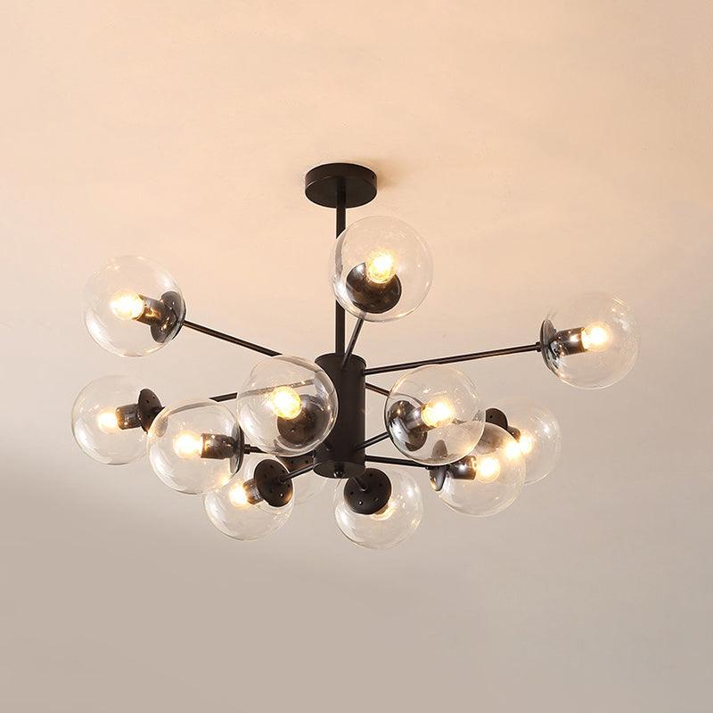 Amber Blue Clear Glass Spherical Chandelier Light Post Modern Black Pendant Lamp - Rebooters
