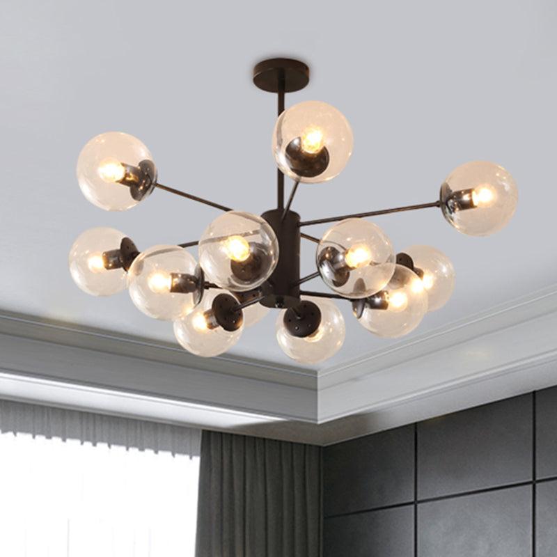 Amber Blue Clear Glass Spherical Chandelier Light Post Modern Black Pendant Lamp - Rebooters