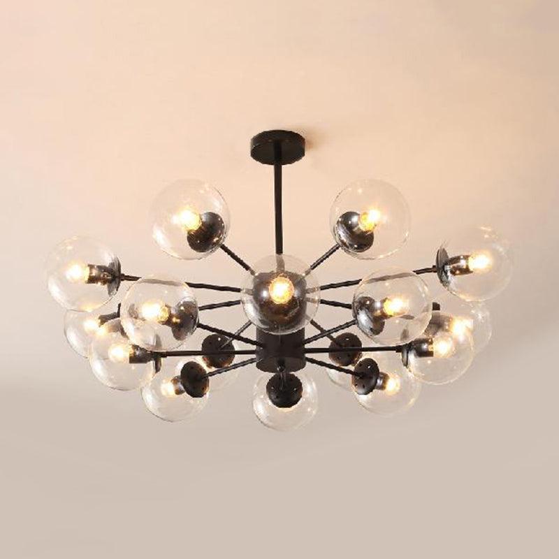 Amber Blue Clear Glass Spherical Chandelier Light Post Modern Black Pendant Lamp - Rebooters