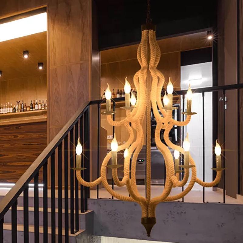 12 Bulbs Candle Ceiling Chandelier Rustic Metal Lighting Beige - Rebooters