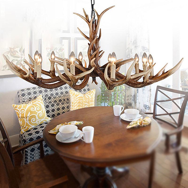 Antler Shaped Living Room Chandelier Countryside Resin Fixture - Rebooters