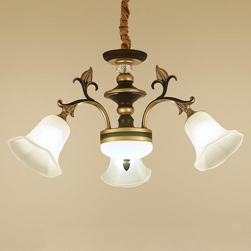 3/6 Lights Ceiling Light Traditional Flared Frosted Glass Chandelier in Brass - Rebooters