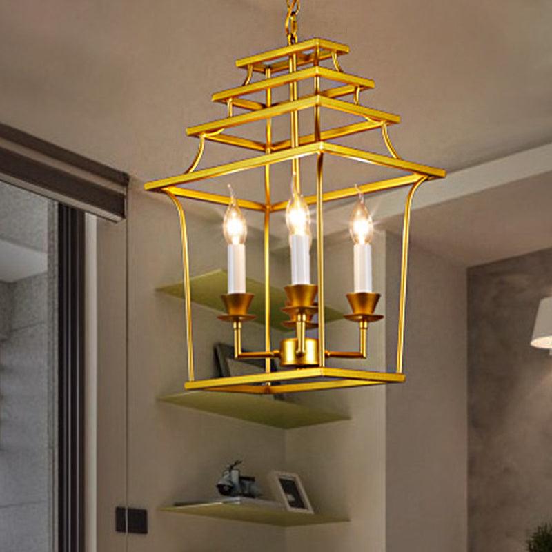 4 Heads Metal Chandelier Vintage Style Gold Cage Shade Light - Rebooters