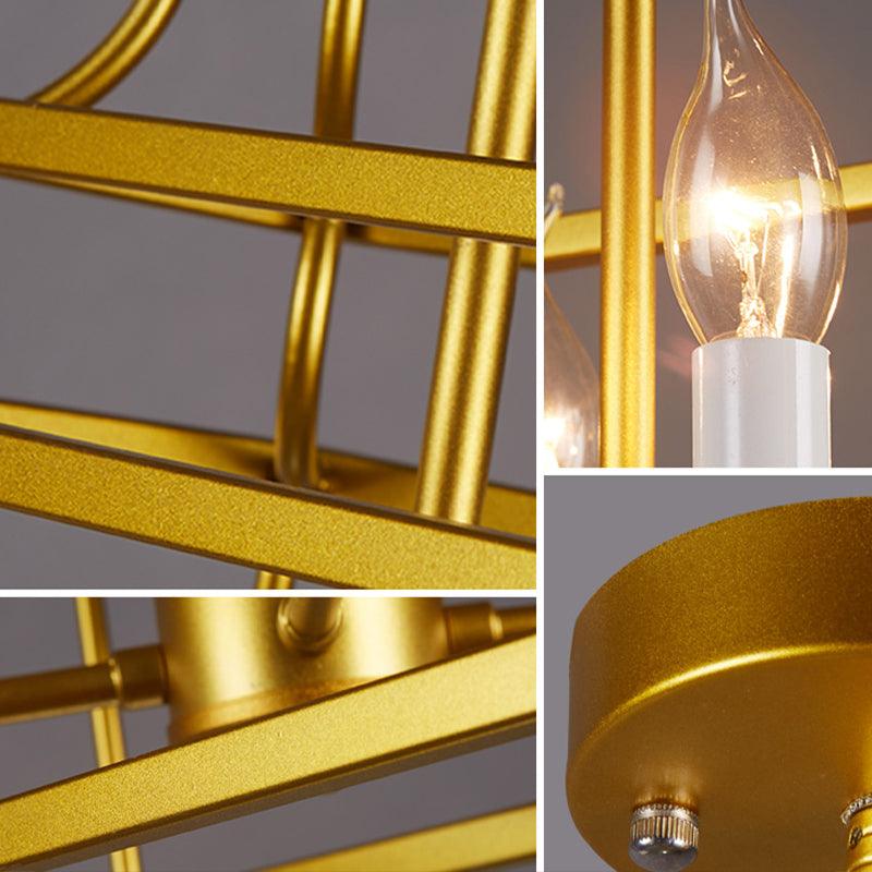 4 Heads Metal Chandelier Vintage Style Gold Cage Shade Light - Rebooters