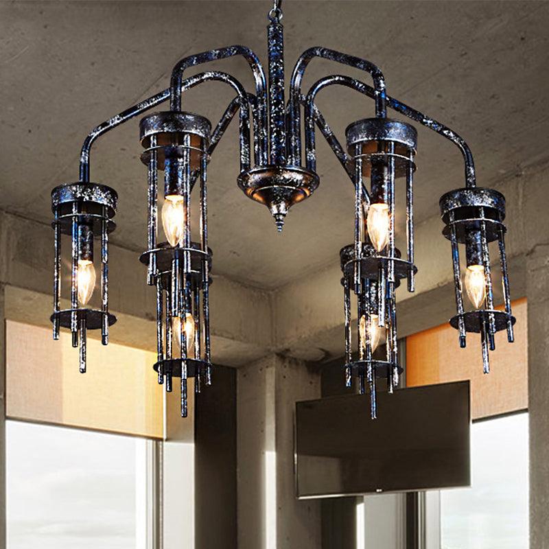 6 Lights Metal Chandelier Lamp Antique Black Sputnik Pendant - Rebooters