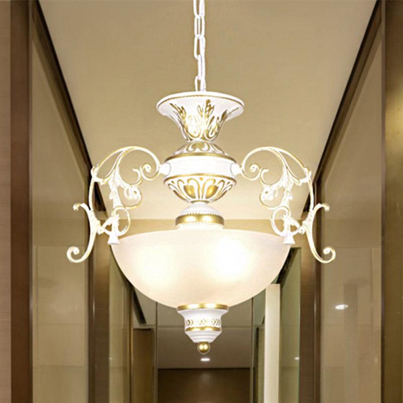 3 Bulbs Bowl Chandelier Light Traditional White Black Frosted Glass Ceiling Fixture - Rebooters