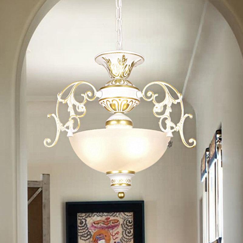 3 Bulbs Bowl Chandelier Light Traditional White Black Frosted Glass Ceiling Fixture - Rebooters