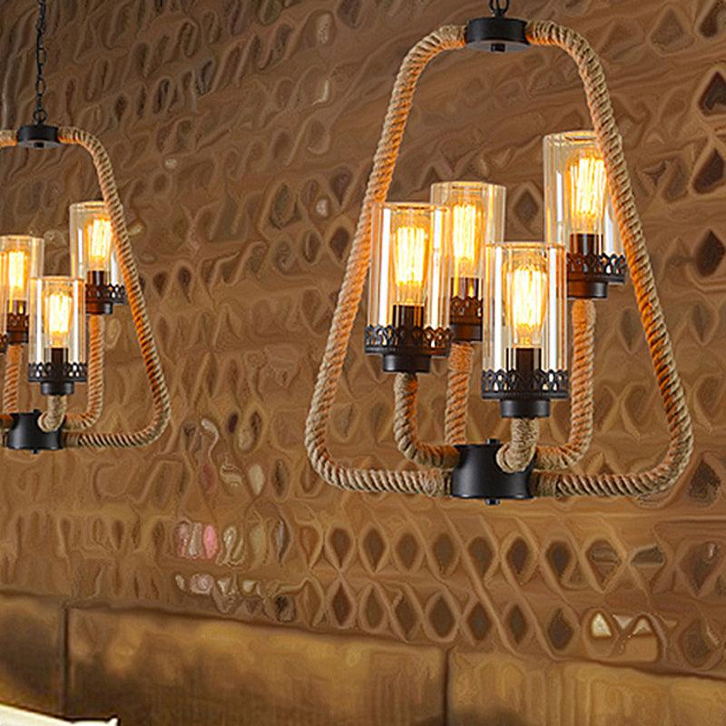 Beige 4 Lights Pendant Chandelier Traditional Rope Glass Light - Rebooters