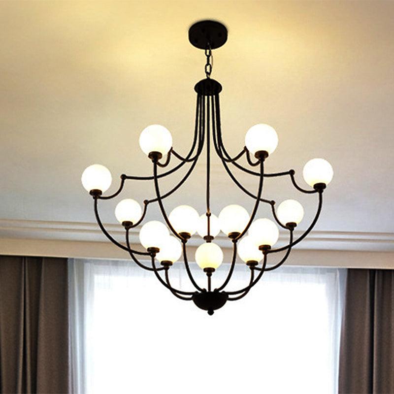 Black 14 Lights Chandelier Light Fixture Traditional Frosted Glass Molecular Pendant Lamp - Rebooters