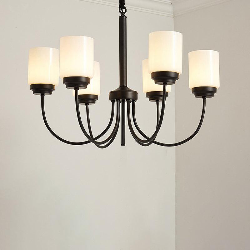 3/6/8 Lights Ceiling Light Traditional Cylinder Opal Glass Chandelier in Black - Rebooters