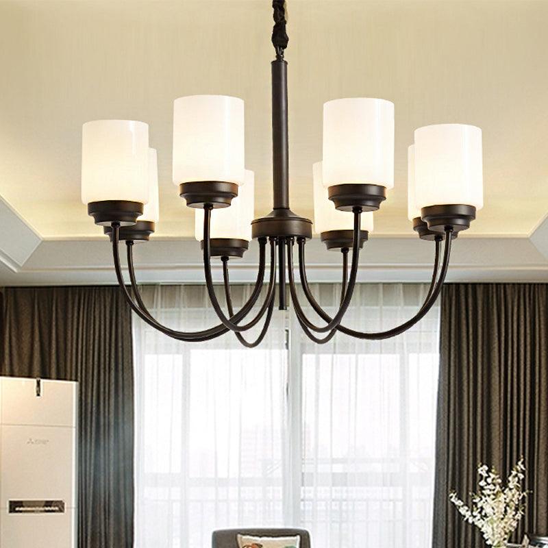 3/6/8 Lights Ceiling Light Traditional Cylinder Opal Glass Chandelier in Black - Rebooters
