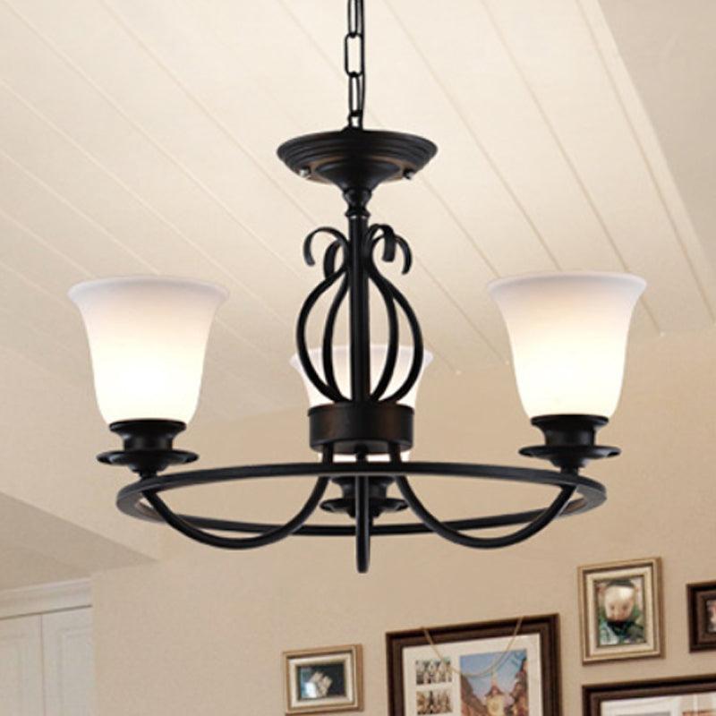 Bell Frosted Glass Chandelier Lighting Traditional 3/6/8 Lights Black - Rebooters