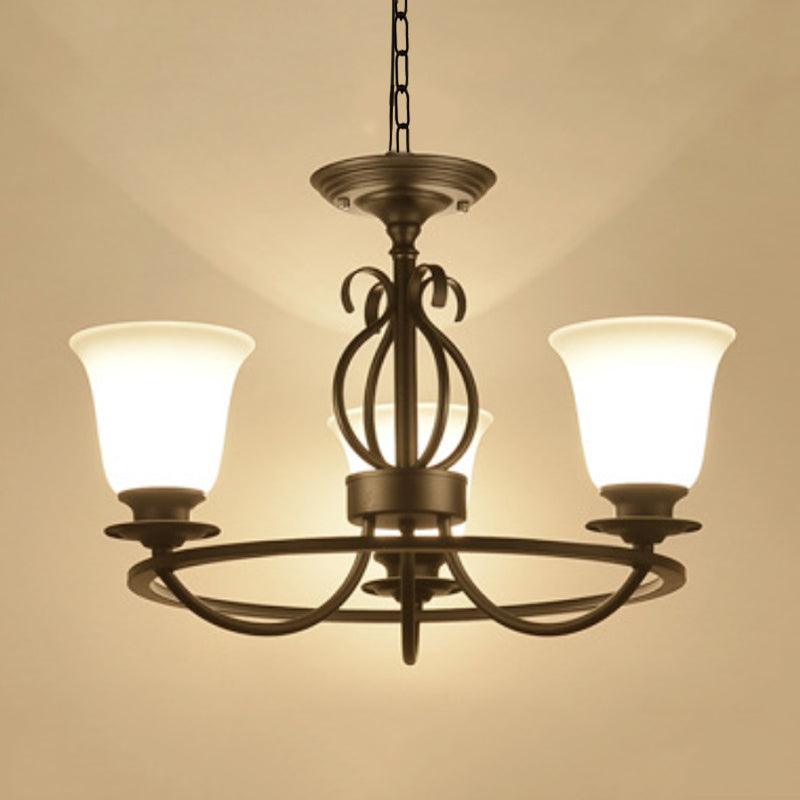 Bell Frosted Glass Chandelier Lighting Traditional 3/6/8 Lights Black - Rebooters