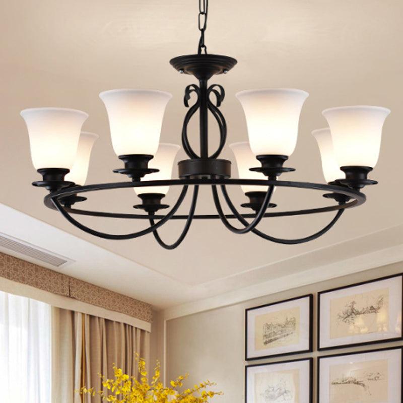 Bell Frosted Glass Chandelier Lighting Traditional 3/6/8 Lights Black - Rebooters