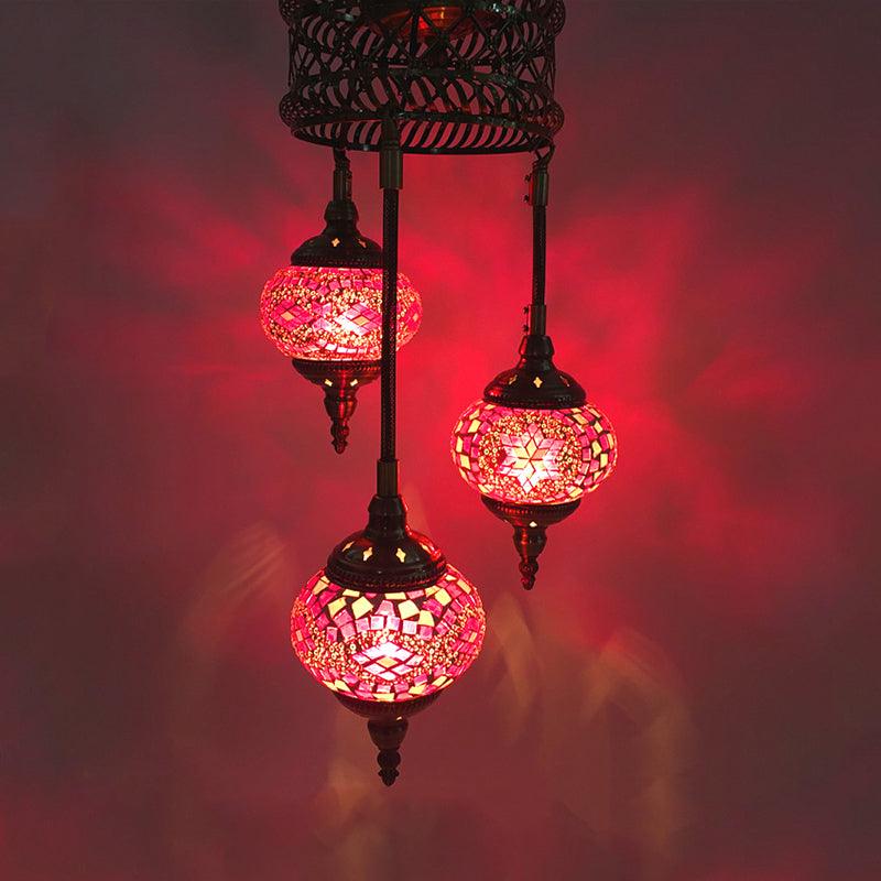3 Bulbs Sphere Ceiling Chandelier Tradition Pink Red Blue Coffee Glass - Rebooters