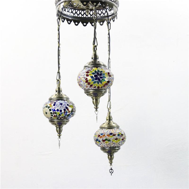 3 Bulbs Sphere Ceiling Chandelier Tradition Pink Red Blue Coffee Glass - Rebooters