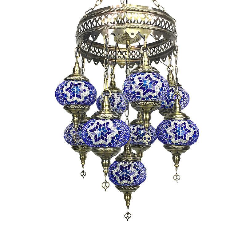 Ball Hanging Chandelier Traditionary Sky Blue Green Royal Blue Ceiling Light - Rebooters