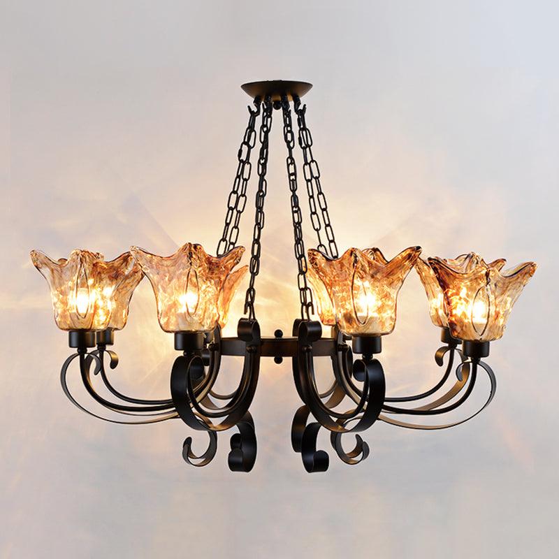 3/6/8 Bulbs Ceiling Lamp Scroll Amber Glass Classic Chandelier - Rebooters