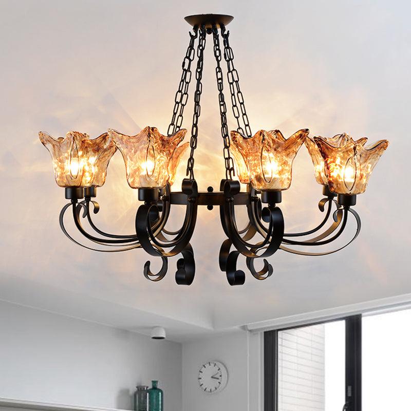 3/6/8 Bulbs Ceiling Lamp Scroll Amber Glass Classic Chandelier - Rebooters