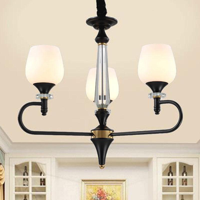 3/6 Lights Opal Glass Hanging Chandelier Matte Black Pendant - Rebooters
