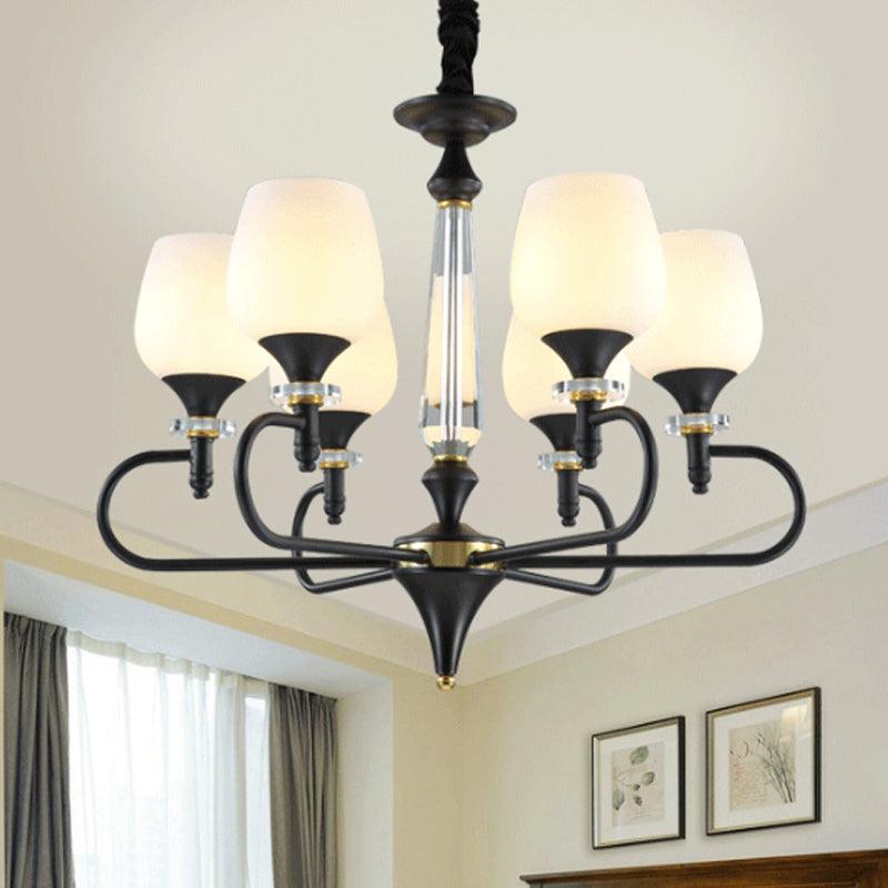 3/6 Lights Opal Glass Hanging Chandelier Matte Black Pendant - Rebooters