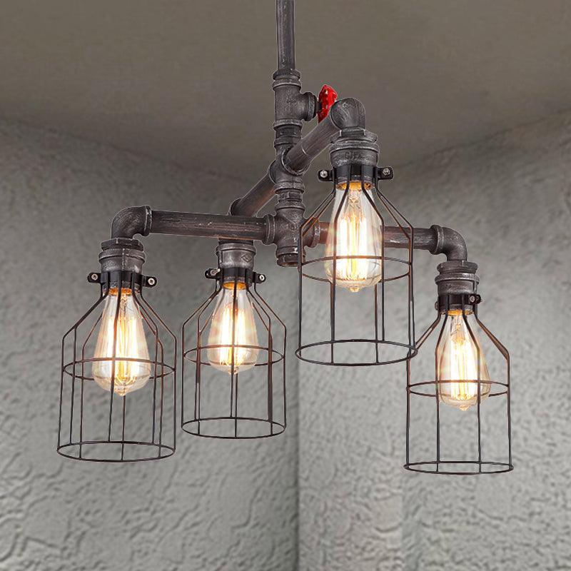 Antique Style Caged Chandelier Pendant Light in Rust - Rebooters