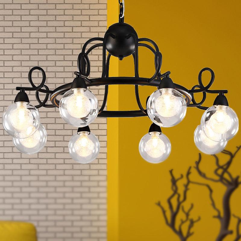 6/8-Light Pendant Light Fixture Rustic Mini Ball Clear Glass Hanging Chandelier in Black - Rebooters