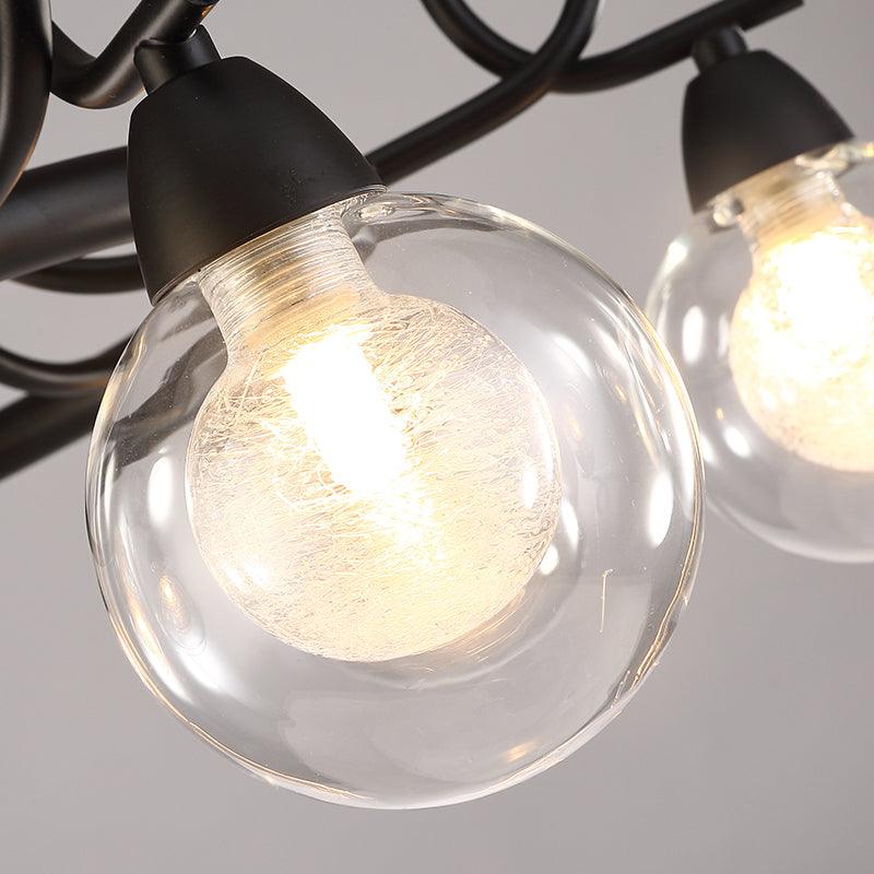 6/8-Light Pendant Light Fixture Rustic Mini Ball Clear Glass Hanging Chandelier in Black - Rebooters