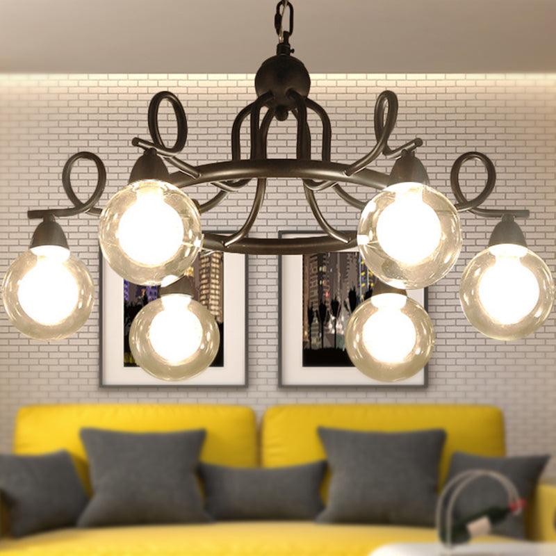 6/8-Light Pendant Light Fixture Rustic Mini Ball Clear Glass Hanging Chandelier in Black - Rebooters
