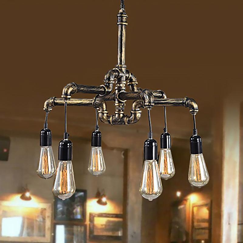 Bronze Exposed Bulb Chandelier Lamp Industrial Metal Glass 4/6 Light - Rebooters