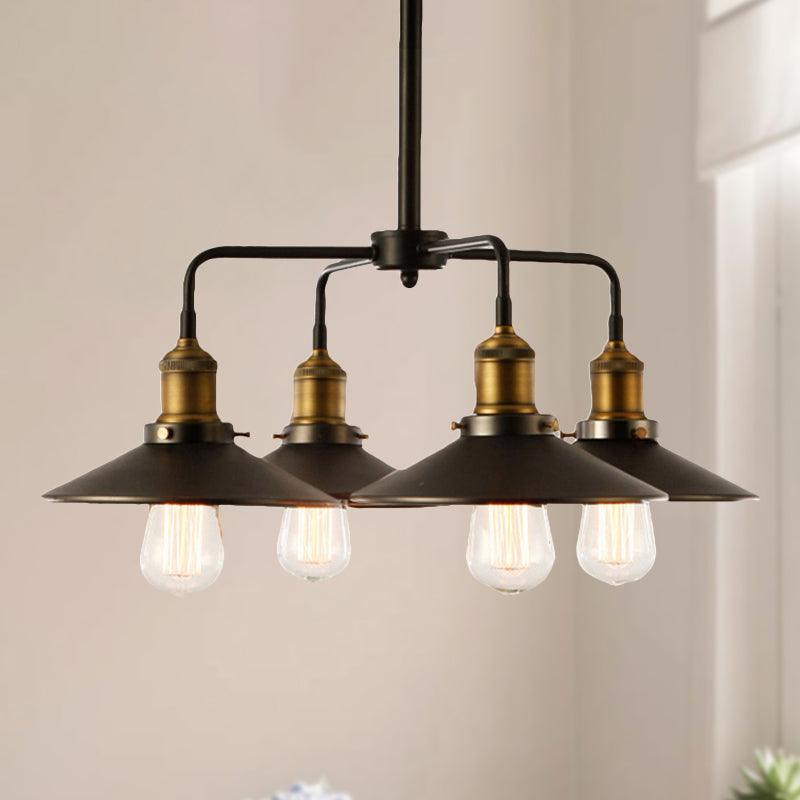 3/4/5 Heads Conical Chandelier Lamp Black Metallic Light - Rebooters