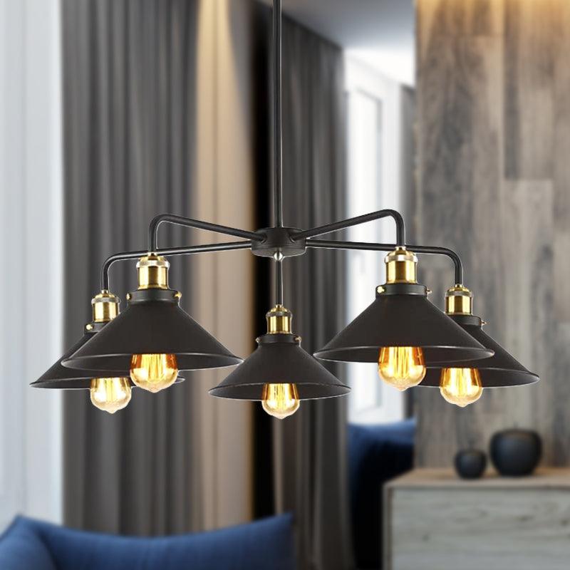 3/4/5 Heads Conical Chandelier Lamp Black Metallic Light - Rebooters