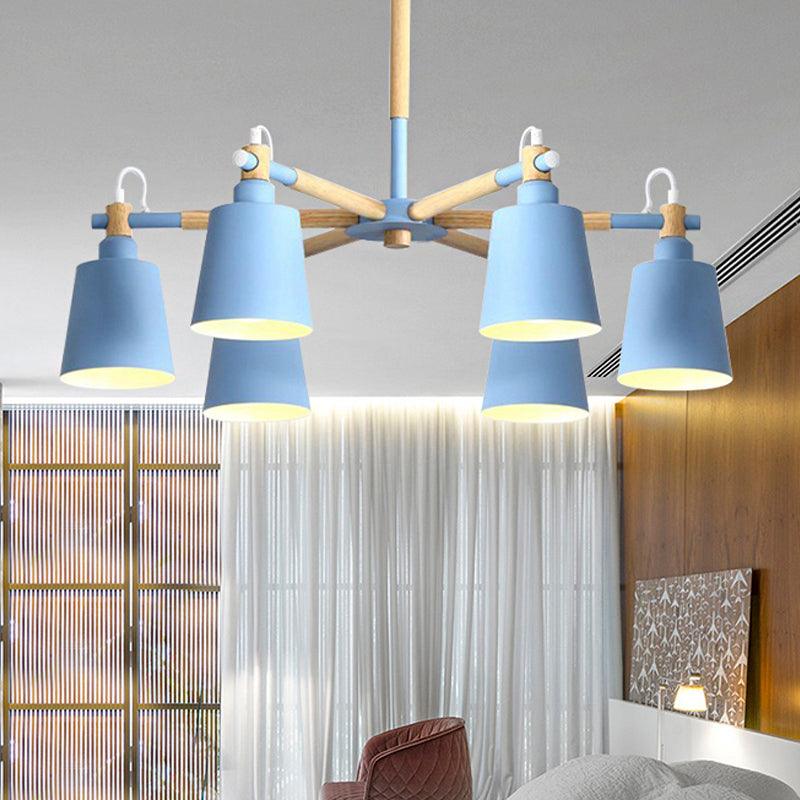 Baby Bedroom Bucket Chandelier Metal Wood 6 Lights Macaron - Rebooters